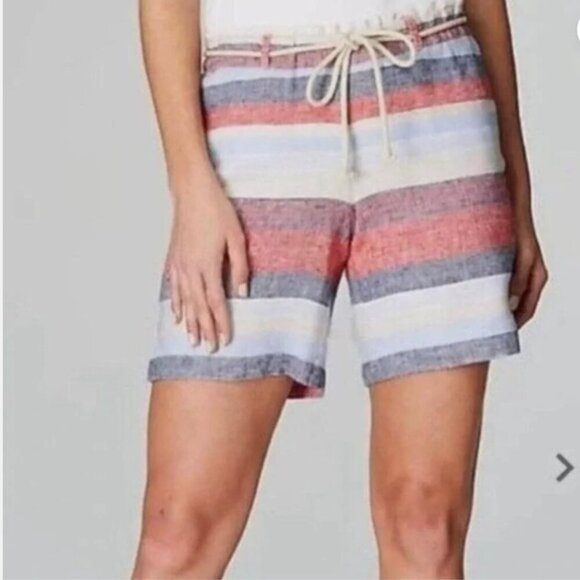 NWT J. Jill Love Linen Striped Pull On Shorts Elastic Waist Rope Belt size Large - Picture 1 of 7